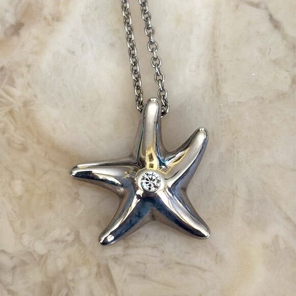 Tiffany & Co. Elsa Peretti Starfish Diamond Sterling Silver Necklace - Picture 4 of 15